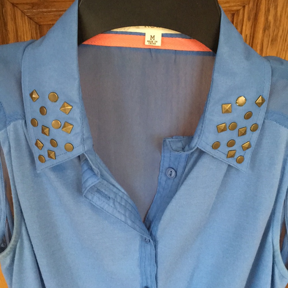 Blue Button Up Tank - Picture 2 of 4